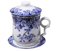 MAGICLULU Set de 4 Tasses à Thé Traditionnelles en Céramique Bleue avec Infuseur et Sous-tasse, Isolation pour Boire le Thé, Design Chinois Classique Élégant