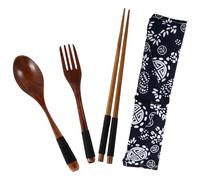 MAGICLULU Set de Couverts Bois Ergonomiques avec Baguettes Fourchette et Cuillère Léger et Portable avec Pochette en Polyester pour Table et Cuisine