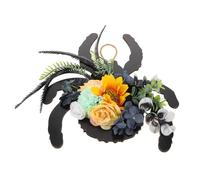 MAGICLULU Spider Door Wreath with Artificial Flowers Wooden Spider Wall Hanging for Halloween Porch and Indoor Rustic Decor Easy to Hang Year Round