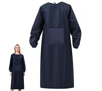 MAGICLULU Tablier Imperméable à Manches Longues pour Adulte, Salopette de Protection Résistante à L'huile, Tissu Robuste Bleu Foncé, Blouse de Travail Unisexe Cuisine et Atelier, Protection