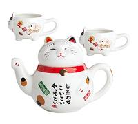 MAGICLULU Thé Céramique Service à Thé Maneki Neko avec Théière et Deux Tasses pour Voyage et Maison Céramique de Qualité
