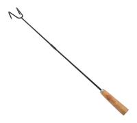 MAGICLULU Tisonnier pour Foyer Extérieur en Fer Robuste avec Manche en Bois Massif Outil Portable 2 Sections à Pince Double Dents pour Feu de Camp Cheminée Poêle à Bois et Barbecue