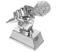 MAGICLULU Trophée du Microphone Argenté 1 Pièce pour Concours de Chant Scolaire et Communautaire Sculpture Micro pour Remise de Prix Récompense Participation Garçon Fille