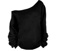 MAGICMK Pull pour femme Lèvres Imprimé Chemisier Causalal Hors de l'Épaule Manches Longues Lâche Slouchy Pullover Plus la Taille Tops - Noir - Taille L