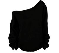 MAGICMK Pull pour femme Lèvres Imprimé Chemisier Causalal Hors de l'Épaule Manches Longues Lâche Slouchy Pullover Plus la Taille Tops - Noir - Taille S