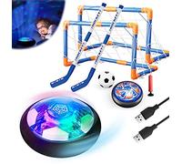 Magicoco 3in1 Ensemble de Jouets de Air Power Football Le Hockey | en Vol Stationnaire avec 2 Objectif Veilleuse Étoile Rechargeable Lumière LED Cadeaux pour 6-16 les Eenfants Sport Jeu Interi