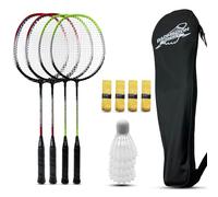 Magicorange Lot de 4 raquettes de badminton pour jeux en plein air, y compris 4 raquettes, 4 volants, 4 bandes antidérapantes de rechange et 1 sac de transport (rouge + vert)