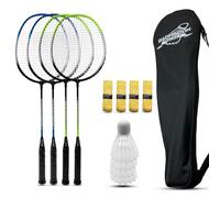 Magicorange Lot de 4 raquettes de badminton pour jeux en plein air, y compris 4 raquettes, 4 volants, 4 bandes antidérapantes de rechange et 1 sac de transport (bleu + vert)