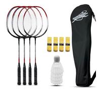 Magicorange Lot de 4 raquettes de badminton pour jeux en plein air, y compris 4 raquettes, 4 volants, 4 bandes antidérapantes de rechange et 1 sac de transport (rouge)