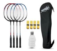 Magicorange Lot de 4 raquettes de badminton pour jeux en plein air, y compris 4 raquettes, 4 volants, 4 bandes antidérapantes de rechange et 1 sac de transport (bleu + rouge)