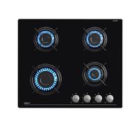 magicplux Plaque de Cuisson Gaz 4 Feux, Plaque Gaz Encastrable 60cm avec Sécurité Thermocouple, Gazs ville et Bouteille, Verre Noir