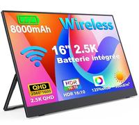 MAGICRAVEN sans Fil Ecran Portable, Wireless Moniteur Portable 16" 2,5K QHD Portatif Écran PC Portable Haut-Parleurs Intégrés, USB C HDMI Écran pour Ordinateur Portable/PC/Mac/Jeu - AirPlay/Miracast