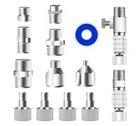 Magicrose Lot de 14 adaptateurs complets pour aérographe, kit universel de déconnexion rapide avec régulateur de pression et 4 prises mâles, assortiment de connecteurs BSP 1/8" et 1/4" + ruban PTFE