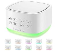 Magicteam Machine à bruit blanc avec 25 sons apaisants, 10 lumières de couleur, 5 minuteries, fonction mémoire, portable pour bébé, adulte (blanc)