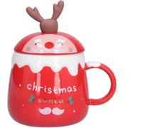 MAGICVOGEL Tasse de Noël mignonne avec corne de cerf 3D - 450 ml - En céramique - Design de Noël - Tasse à café avec cuillère à mélanger - Cadeau pour la famille et les collègues (Père Noël rouge)