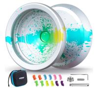 MAGICYOYO JoJo en métal V12, JoJo professionnel réactif/inréactif | YoYo Finger Spinner pour enfants, double mode JoJo pour débutants et confirmés avec 12 cordes Kit d'accessoires (argent, vert