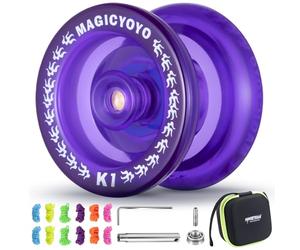MAGICYOYO JoJo K1 Yoyo réactif pour enfants et débutants, yo-yo double mode amélioré pour avancés, y compris roulement inréactif, étui de rangement JoJo, 12 cordes Yo Yo, gants Jo Jo (violet)