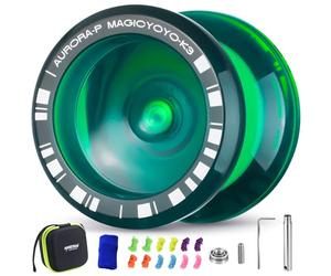 MAGICYOYO K3 Aurora-p, Professional JoJo With Finger Spin for Kids, Responsive and Non-Responsive With 12 Strings and Accessory Set (Dark Green)