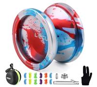 MAGICYOYO V6 Locus Yoyo Pro Fonctions Double | Balle Métal Réactive Yo-yo + 12 Cordes + Démolisseur + Sac à Accessoires | Joujou Enfants Adultes Yoyos | Débutants Avancés Yo-yos | Bleu& Rouge& Argent