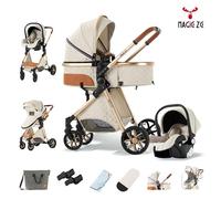 MagicZC poussette trio,Dossier réglable,bébé 3 en 1, nouveau né,0-3 ans,pliable,sac de maman,blanc