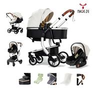 MagicZC Poussettes 3 en 1 bebe,trio,Matière PU,Avec nacelle,de luxe cosy,Pliage automatique,Dossier réglable,Blanc