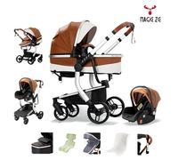 MagicZC Poussettes trio bebe,Avec nacelle,Matière PU,Pliage automatique,de luxe cosy,3 en 1,Dossier réglable,kaki
