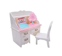 MagiDeal 1/6 Dollhouse Miniature Desk Chair Set, Mini Computer Table DIY Scene Model for Decor, Avec ordinateur portable