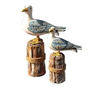 MagiDeal 2 pièces Figurines de Mouette en Bois Sculptures de Statue d' Rustique Ornement Vintage Nautiques de Mouette pour la décoration