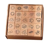 MagiDeal 25 pièces Tampon en Bois et en Caoutchouc, tampons en Bois, Projet de Bricolage avec étui de Rangement, Artisanat d'art, Ensemble de tampons pour, Météo