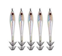 MagiDeal 5pcs Turluttes Leurres Dur de Pêche Squid Jigs Lumineux Appâts Crochets pour Calmars Poulpes Seiches - Blanc, 9.5cm