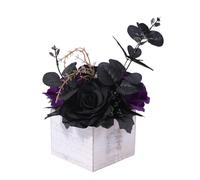 MagiDeal Arrangement de Fleurs Artificielles D'Halloween dans Une Boîte En Bois, Ornement de Bureau Décoratif pour étagère, Salon, Table Basse, Violet foncé