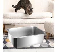 MagiDeal Bac à litière pour Chat, bac à Sable en Acier Inoxydable, Fournitures pour Animaux de Compagnie, Grand, Facile à Nettoyer, résistant aux, Hauteur 10cm