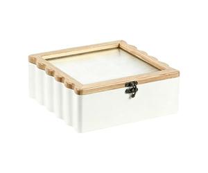 MagiDeal Boîte rangement multifonctionnelle en bois rustique avec couvercle pour sachets thé, idéale pour le bureau ou la table. Organisateur sachets