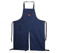 MagiDeal Bref Tablier de Jambe Fendue en Denim de Poterie, Cou Réglable Léger Anti Respirant avec Poches Tabliers Lavables pour Cuisine Unisexe