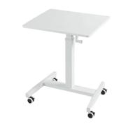 MagiDeal Bureau Réglable en Hauteur Table de Bureau à roulettes Table Informatique Manivelle pour Réglage Plateau Plan 60x52cm Base Solide Adapté au Poste de, Blanc + Cadre Blanc, Chinois
