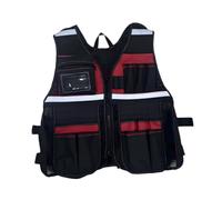 MagiDeal Gilet porte-outils de travail réfléchissant avec pochette à outils utilitaire et multiples poches pour techniciens, travailleurs en extérieur et, Rouge et Noir