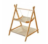 MagiDeal Hammac pour Chat Double Plateforme Lit pour Animal Structure Bois Textile Lavable Support Grattage Fonction Balancement Adapté aux Chats Salon Maison, Lin Double Épaisseur