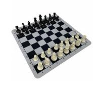 MagiDeal Jeu d'Échecs Ensemble Complet Pièces Échiquier Portable Caoutchouc Flexible Robustesse Développement Stratégique Adapté Apprentissage Cadeau Compétition Loisirs Famille, Noir+Gris