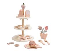 MagiDeal jeu thé en bois, accessoires cuisine, jeu cuisine avec présentoir à cupcakes et desserts, service à thé, fêtes pour
