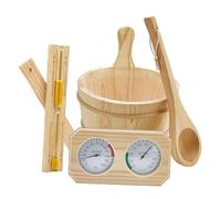 MagiDeal Kit D'accessoires pour Sauna, Seau de Sauna 4 L avec Poignée, Thermomètre et Hygromètre, Louche, Sablier, Accessoires de Sauna Robuste en Bois de Pin, pour Maison, Hammam Spa Sauna
