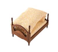 MagiDeal Lit Miniature Lit de Poupée Lit Simple Maison de Poupée Cadre Classique avec Quatre Montants et Finition Sculptée Adapté aux Vitrines Maisons de, Noyer