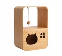 MagiDeal Lit pour Chat Double Couche Maison pour Chat Meuble pour Animaux Abri pour Chat en Bambou avec Jouet Suspendu Tablette Supérieure pour Exposer Objets