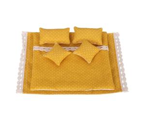 MagiDeal literie pour maison poupée à l'échelle 1:12 : drap-housse, couette, oreillers, jouet simulation, décor, ornement, literie, Jaune