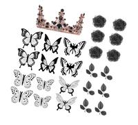 MagiDeal Lot de 25 décorations de gâteaux gothiques, couronnes polyvalentes, roses noires et papillons, pour fête et anniversaire