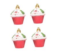 MagiDeal Lot de 4 décorations de Cupcakes de Noël à Suspendre pour Sapin de Noël, Pendentif pour cheminée, fenêtre, dortoir, crèche, Rouge