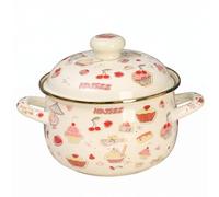 MagiDeal Marmite Émaillée Marmite Casserole Faitout Cocotte à Paroi Épaissie pour Diffusion Homogène de la Chaleur Couvercle, Épais, Bord Doré, Motif Gâteau Aux Fraises