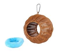 MagiDeal Nid d'oiseau Suspendu en Imitation rotin, hamac, cabane, Cadeau, Maison pour Perroquet tissée à la Main avec Coussin pour geais Bleus, Petits et, Deux Trous Bleus