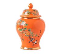 MagiDeal Pot de Gingembre en Porcelaine décoratif Vase à Fleurs décor à la Maison avec Couvercle Pot de Stockage des Aliments pour Le thé en Vrac, Orange