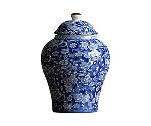 MagiDeal Pot de Stockage de Pot de Gingembre en Porcelaine créative de Style Chinois Ancien avec Couvercle vitré Ménage Centre de Table Artisanat pour