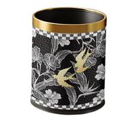 MagiDeal Poubelle double couche recouverte de cuir PU, ouverte sur le dessus, pour salon, salle de bain, salle de bricolage intérieure, Noir avec Bordure Dorée